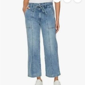 Hudson wide leg belted jeans.Light Blue Wide-Leg Drawstring Jeans for Women